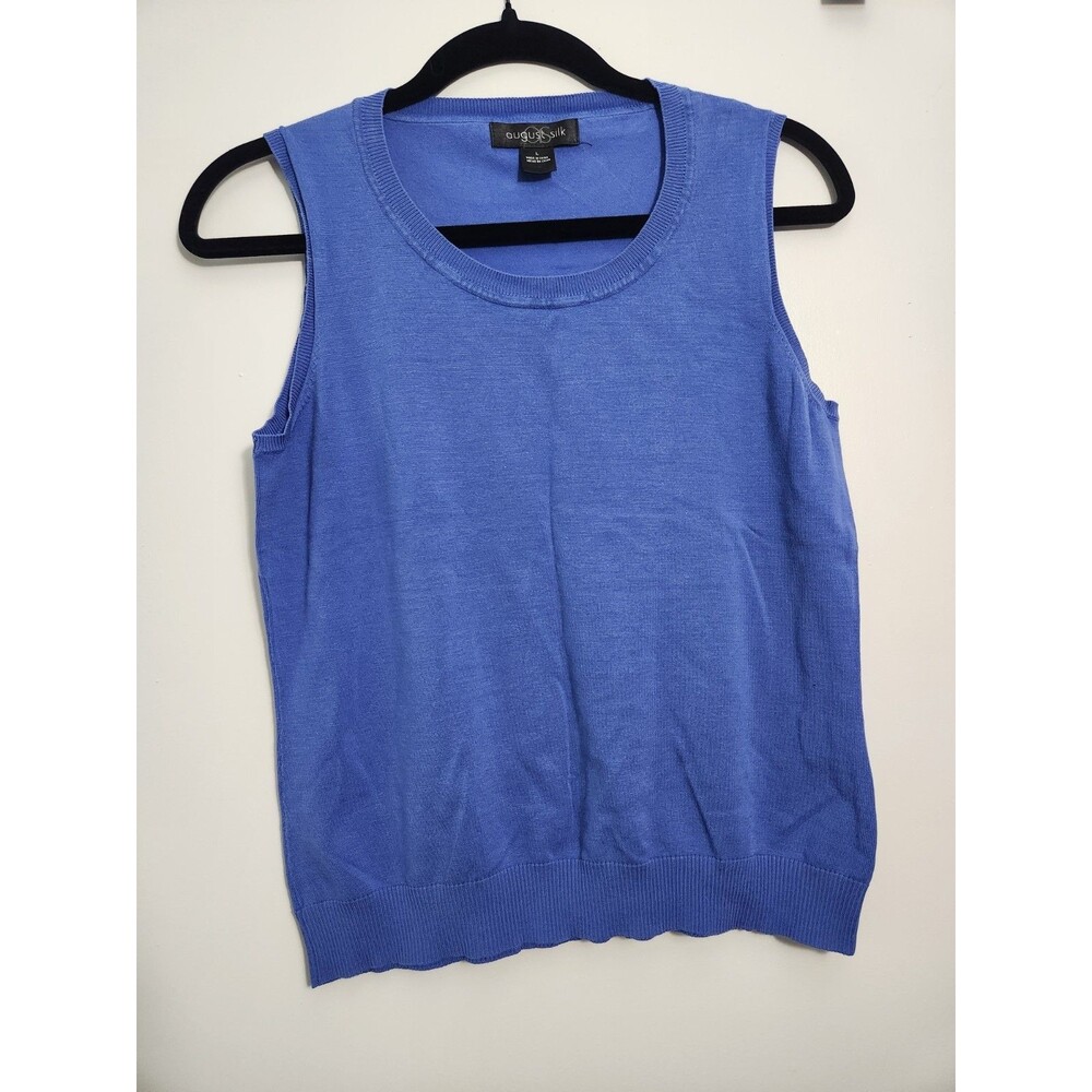 August Silk Womens Sz L Silk Blend Pullover Sleeveless Sweater Lightweight Blue